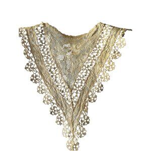 Antique French Net Lace Collar with Crochet Victorian Style Dark Cream